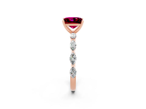 Rose gold Princess Cut Garnet Ring with Marquise Side Stones and Prong Setting_2