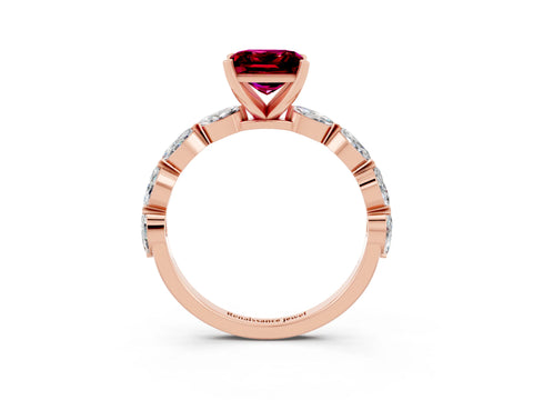 Rose gold Princess Cut Garnet Ring with Marquise Side Stones and Prong Setting_3