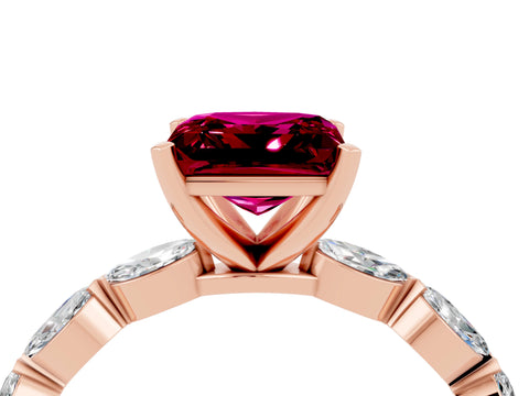 Rose gold Princess Cut Garnet Ring with Marquise Side Stones and Prong Setting_4