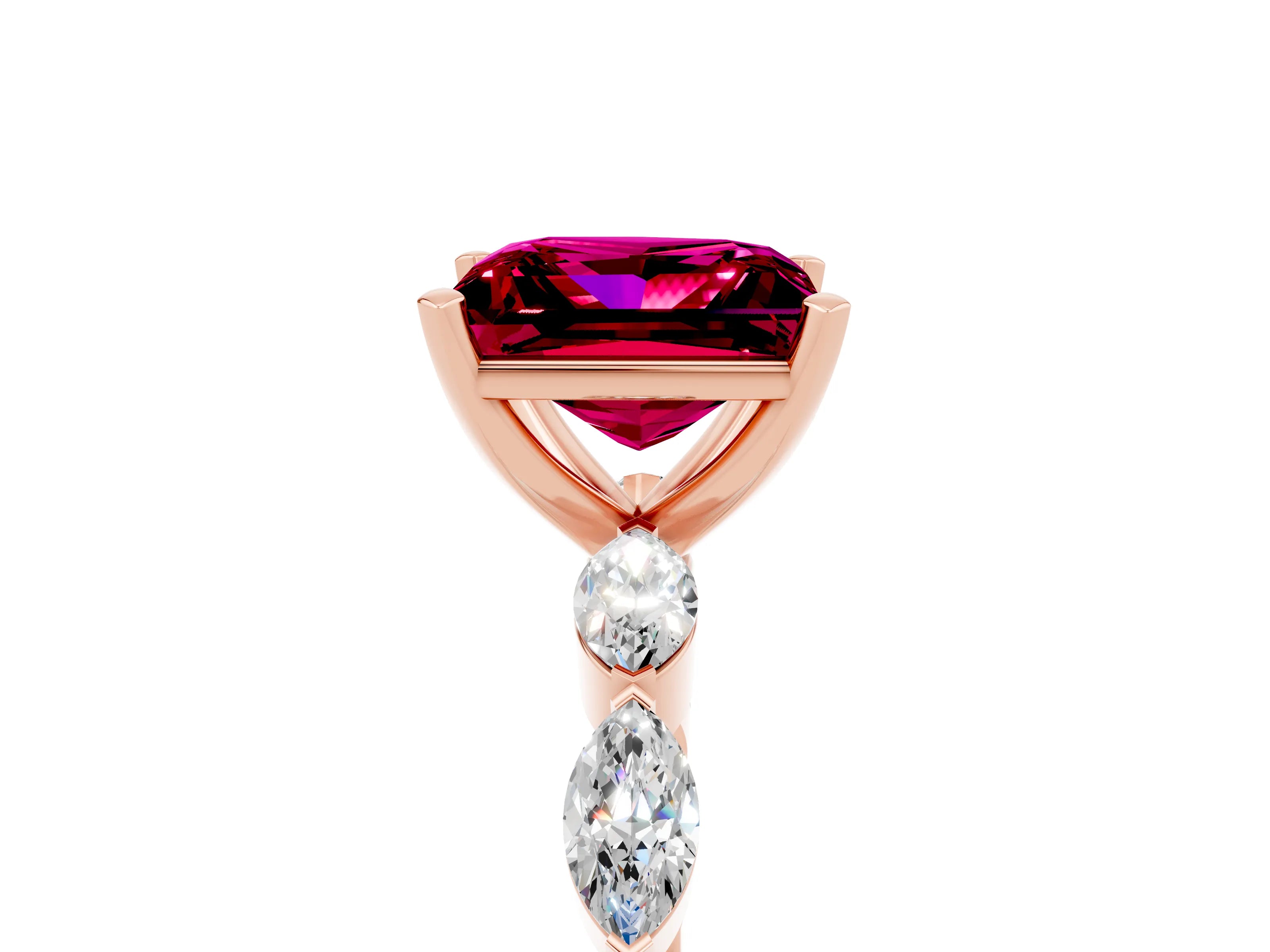 Rose gold Princess Cut Garnet Ring with Marquise Side Stones and Prong Setting_5