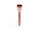 Rose gold Princess Cut Garnet Ring with Milgrain Pavé Band and Four-Prong Setting_14