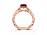 Rose gold Princess Cut Garnet Ring with Milgrain Pavé Band and Four-Prong Setting_15