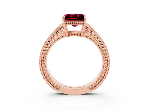 Rose gold Princess Cut Garnet Ring with Milgrain Pavé Band and Four-Prong Setting_15