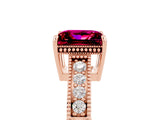 Rose gold Princess Cut Garnet Ring with Milgrain Pavé Band and Four-Prong Setting_17
