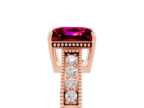 Rose gold Princess Cut Garnet Ring with Milgrain Pavé Band and Four-Prong Setting_17
