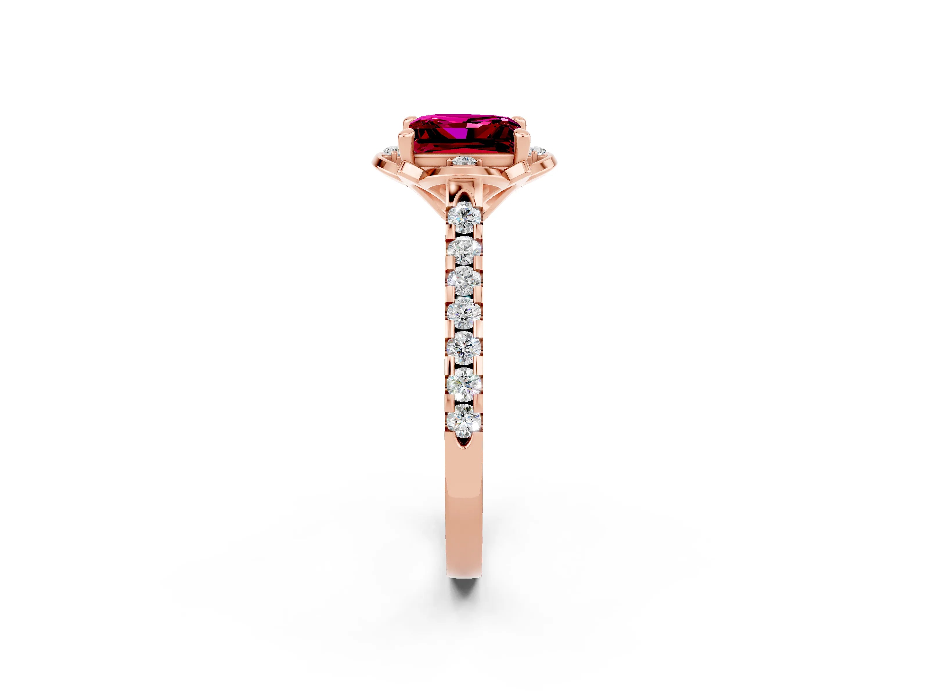 Rose gold Princess Cut Garnet Ring with Pavé Band and Floral Prong Setting_2