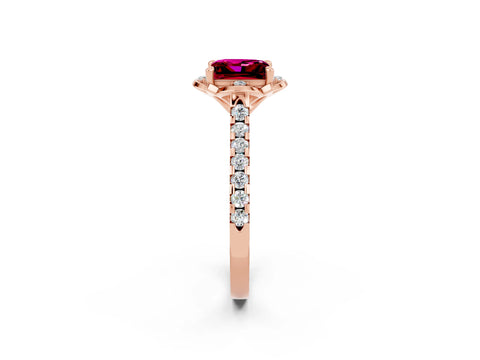 Rose gold Princess Cut Garnet Ring with Pavé Band and Floral Prong Setting_2