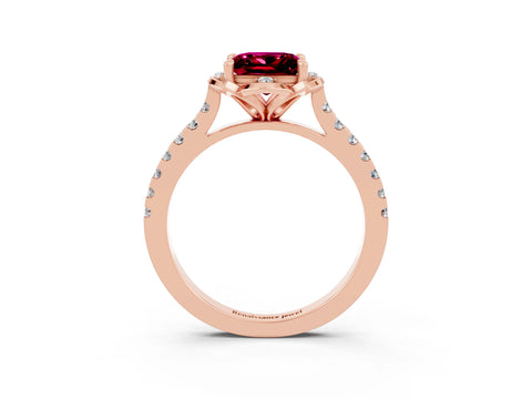 Rose gold Princess Cut Garnet Ring with Pavé Band and Floral Prong Setting_3