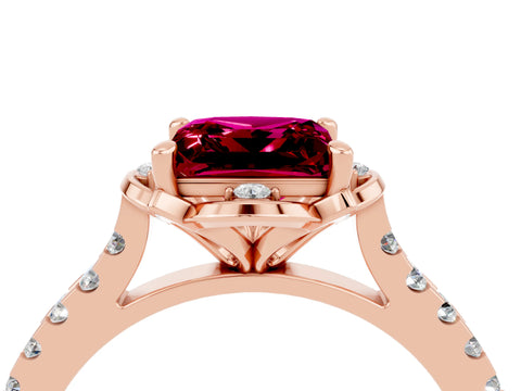 Rose gold Princess Cut Garnet Ring with Pavé Band and Floral Prong Setting_4