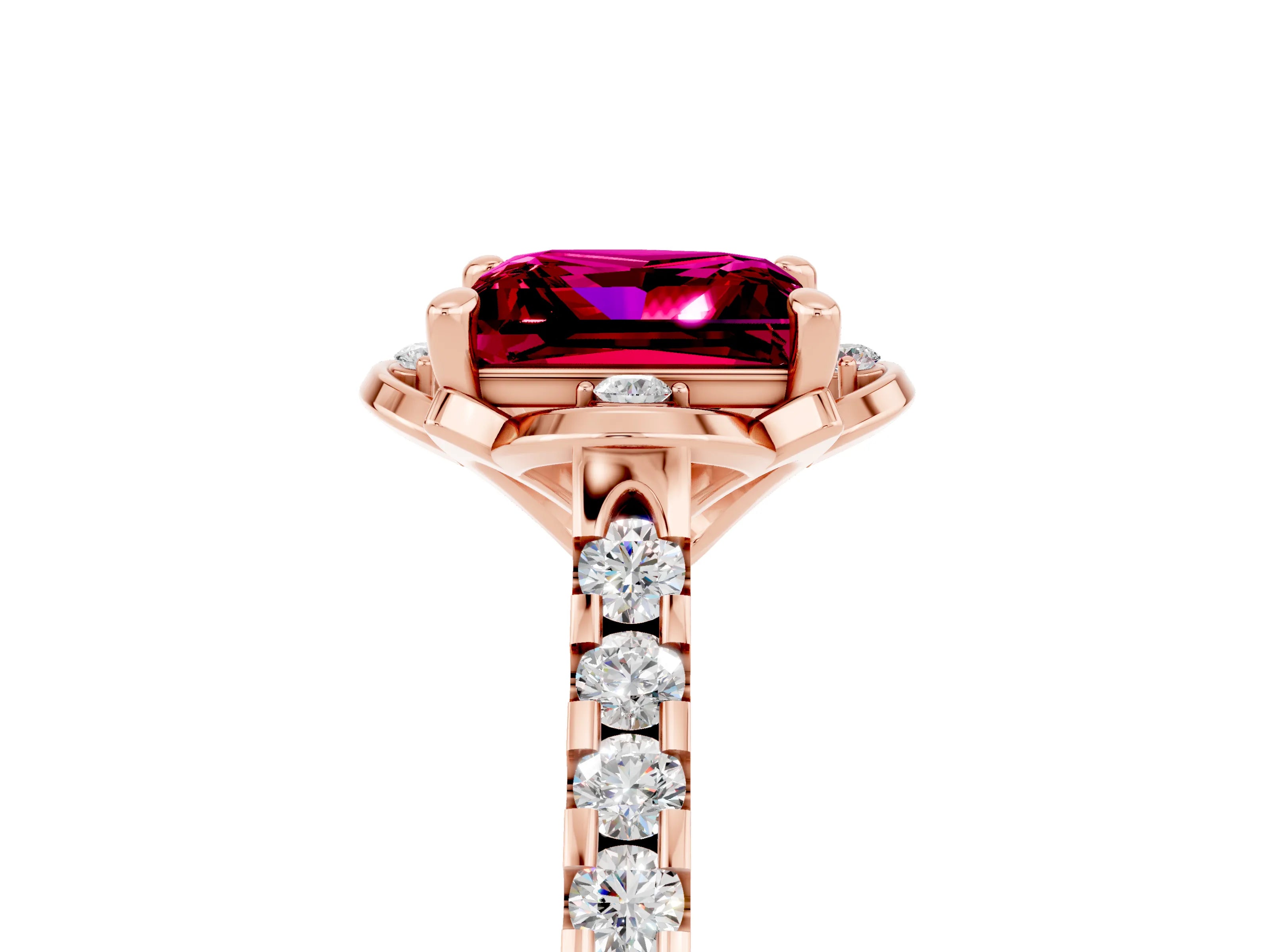 Rose gold Princess Cut Garnet Ring with Pavé Band and Floral Prong Setting_5