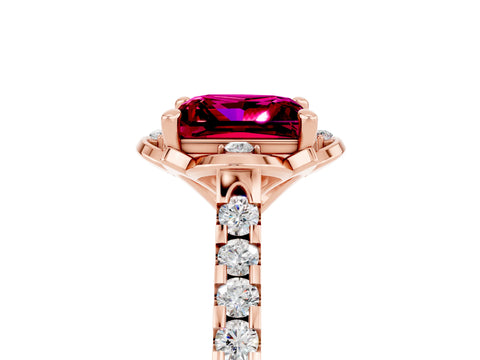 Rose gold Princess Cut Garnet Ring with Pavé Band and Floral Prong Setting_5