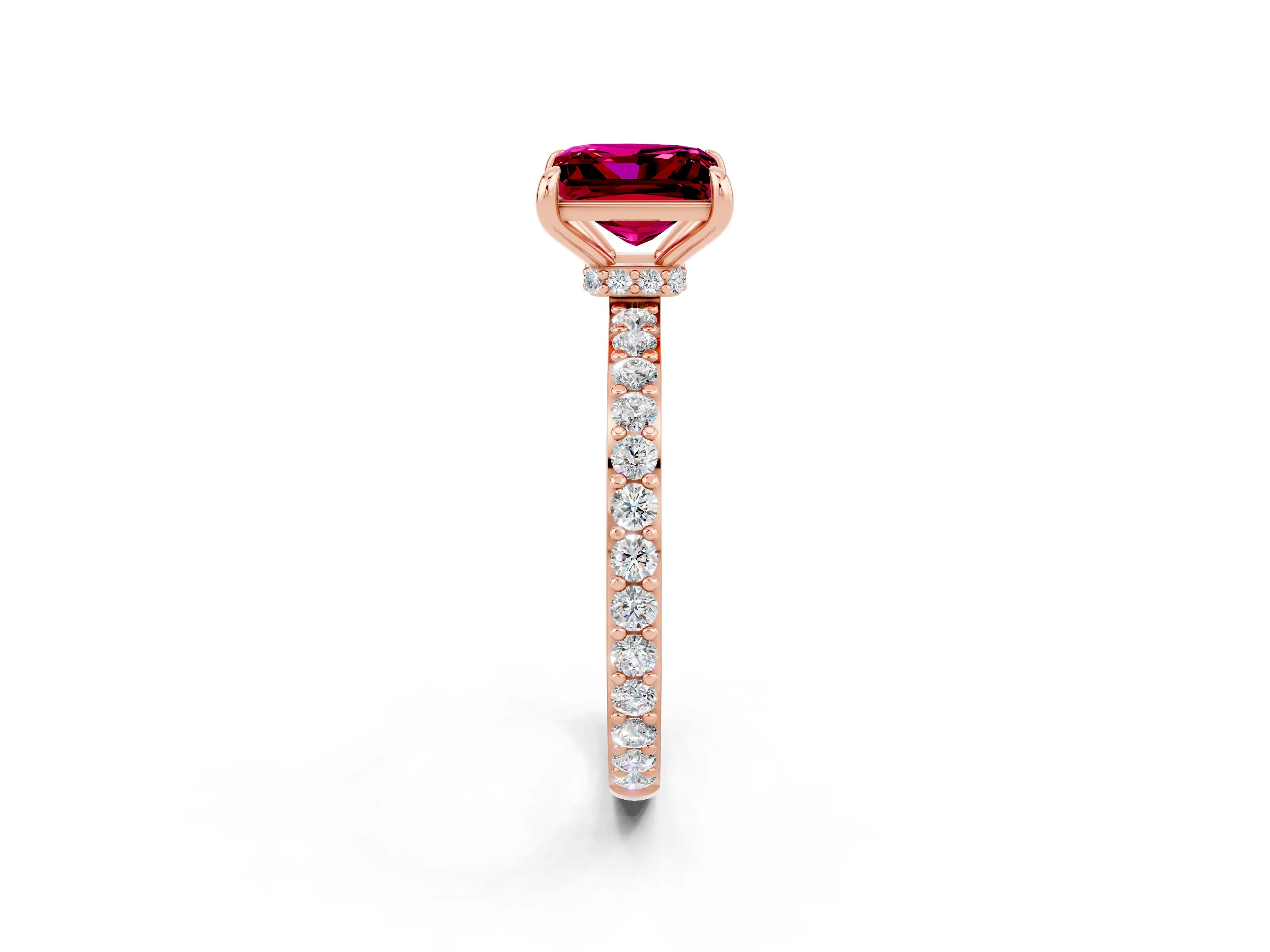 Rose gold Princess Cut Garnet Ring with Pavé Band and Four-Prong Setting_2