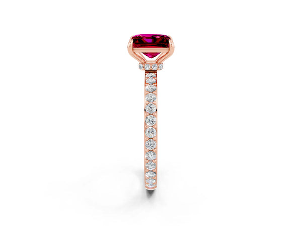 Rose gold Princess Cut Garnet Pavé Engagement Ring with Round  Accents and Prong Setting