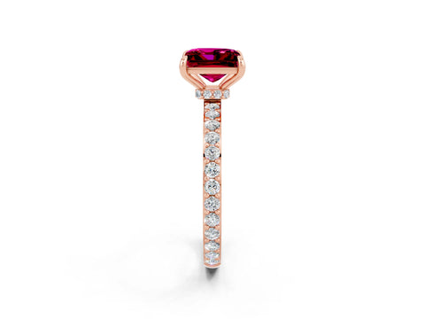 Rose gold Princess Cut Garnet Ring with Pavé Band and Four-Prong Setting_2