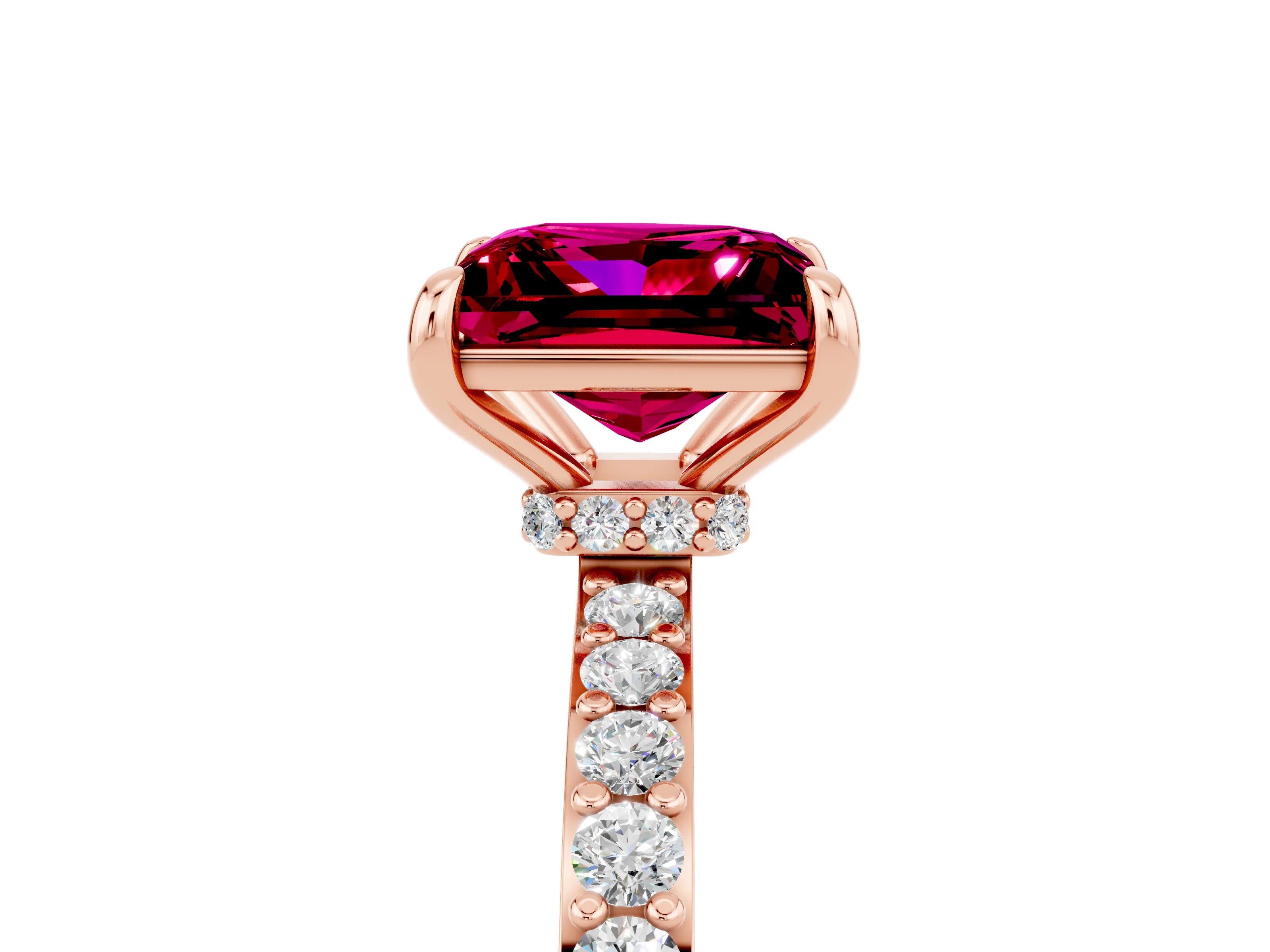 Rose gold Princess Cut Garnet Ring with Pavé Band and Four-Prong Setting_5