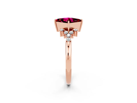 Rose gold Princess Cut Garnet Ring with Side Stones and Four-Prong Setting_38