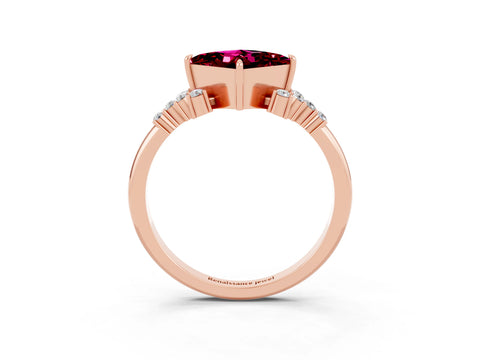 Rose gold Princess Cut Garnet Ring with Side Stones and Four-Prong Setting_39