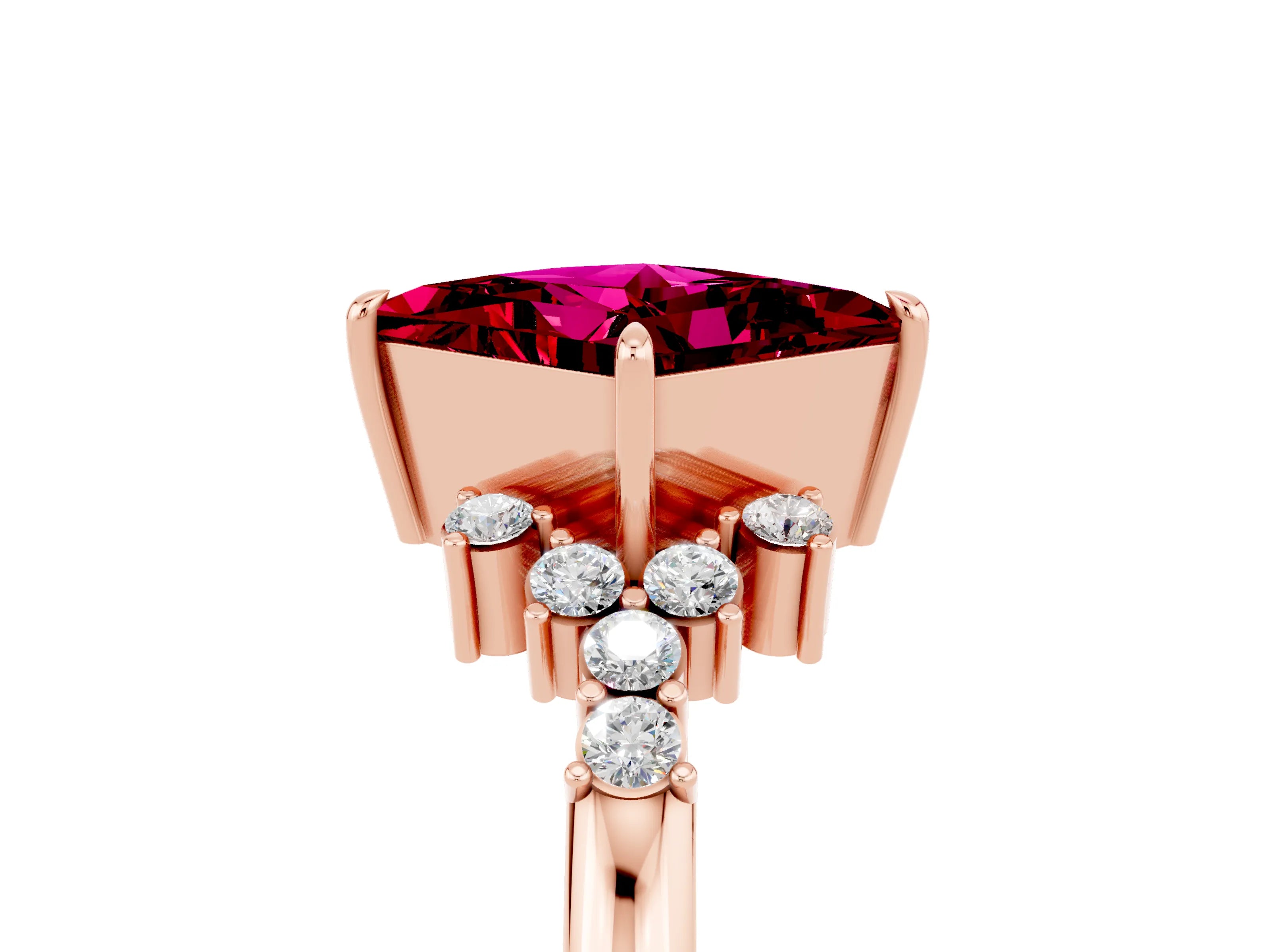 Rose gold Princess Cut Garnet Ring with Side Stones and Four-Prong Setting_41