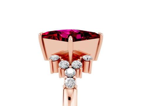 Rose gold Princess Cut Garnet Ring with Side Stones and Four-Prong Setting_41