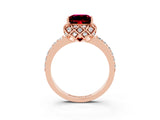 Rose gold Princess Cut Garnet Scalloped Halo Engagement Ring with Round Shared Prong Band_15