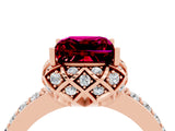 Rose gold Princess Cut Garnet Scalloped Halo Engagement Ring with Round Shared Prong Band_16