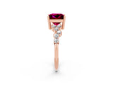 Rose gold Princess Cut Garnet Scattered Round Accent Ring with Prong Setting_29