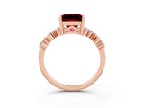Rose gold Princess Cut Garnet Scattered Round Accent Ring with Prong Setting_30