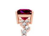 Rose gold Princess Cut Garnet Scattered Round Accent Ring with Prong Setting_32