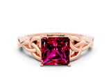 Rose gold Princess Cut Garnet Solitaire Celtic Knot Ring with Four-Prong Setting_12