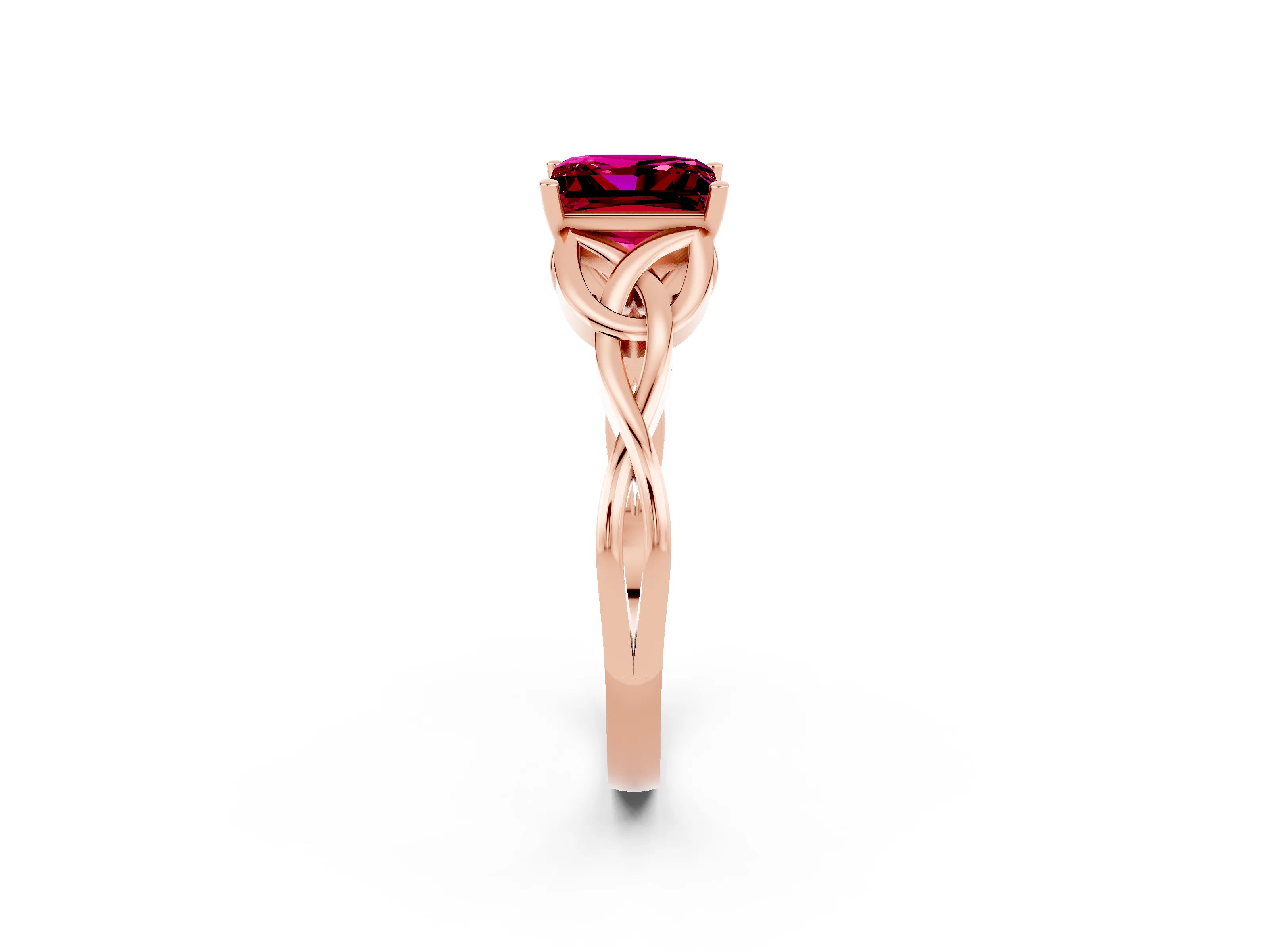 Rose gold Princess Cut Garnet Solitaire Celtic Knot Ring with Four-Prong Setting_14