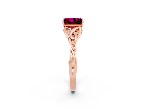 Rose gold Princess Cut Garnet Solitaire Celtic Knot Ring with Four-Prong Setting_14