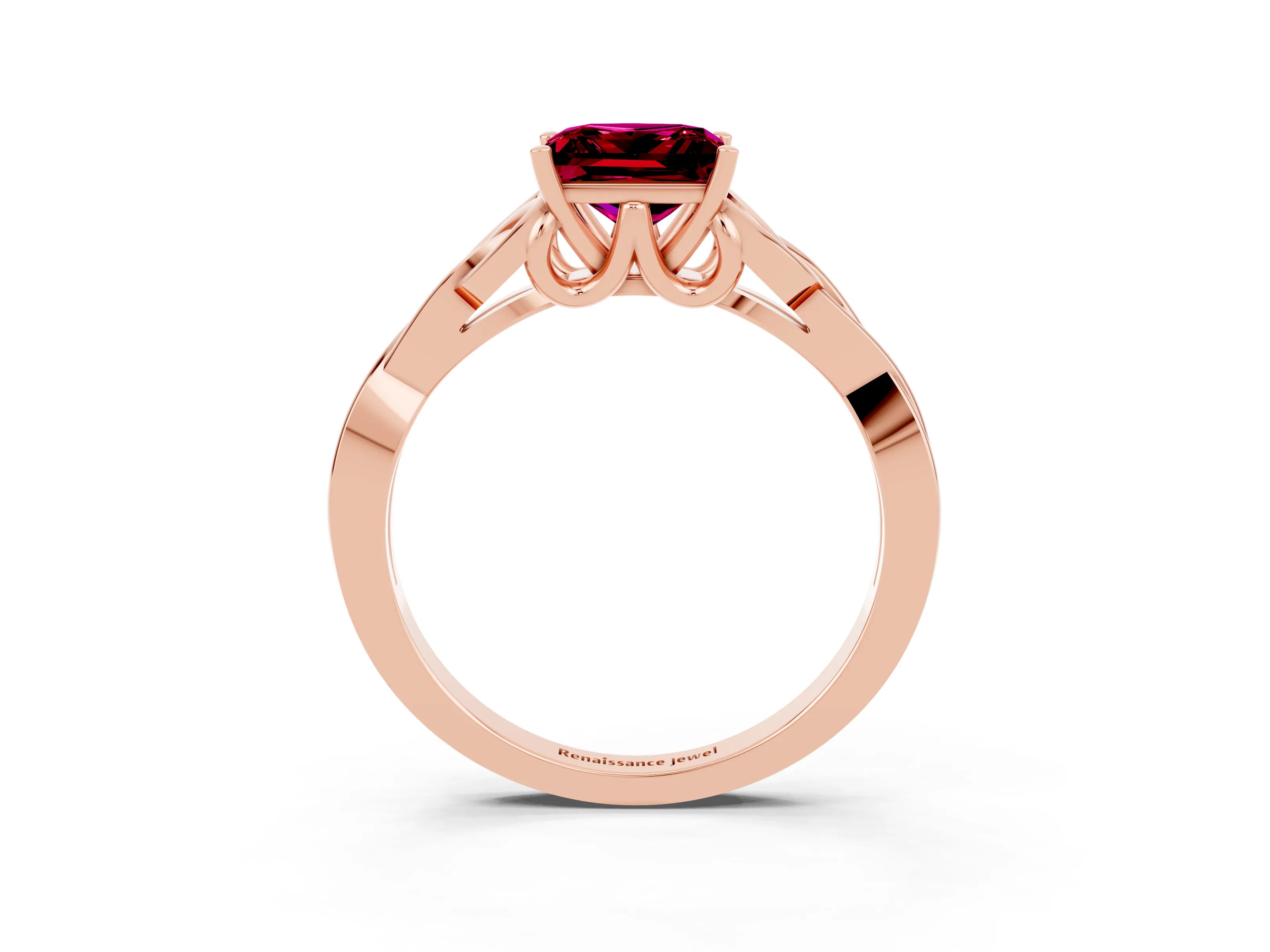 Rose gold Princess Cut Garnet Solitaire Celtic Knot Ring with Four-Prong Setting_15
