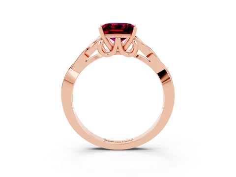 Rose gold Princess Cut Garnet Solitaire Celtic Knot Ring with Four-Prong Setting_15