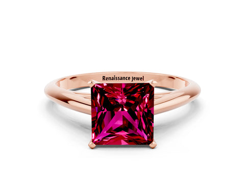 Rose gold Princess Cut Garnet Solitaire Engagement Ring with Cathedral Setting and Four-Prong Mount_12