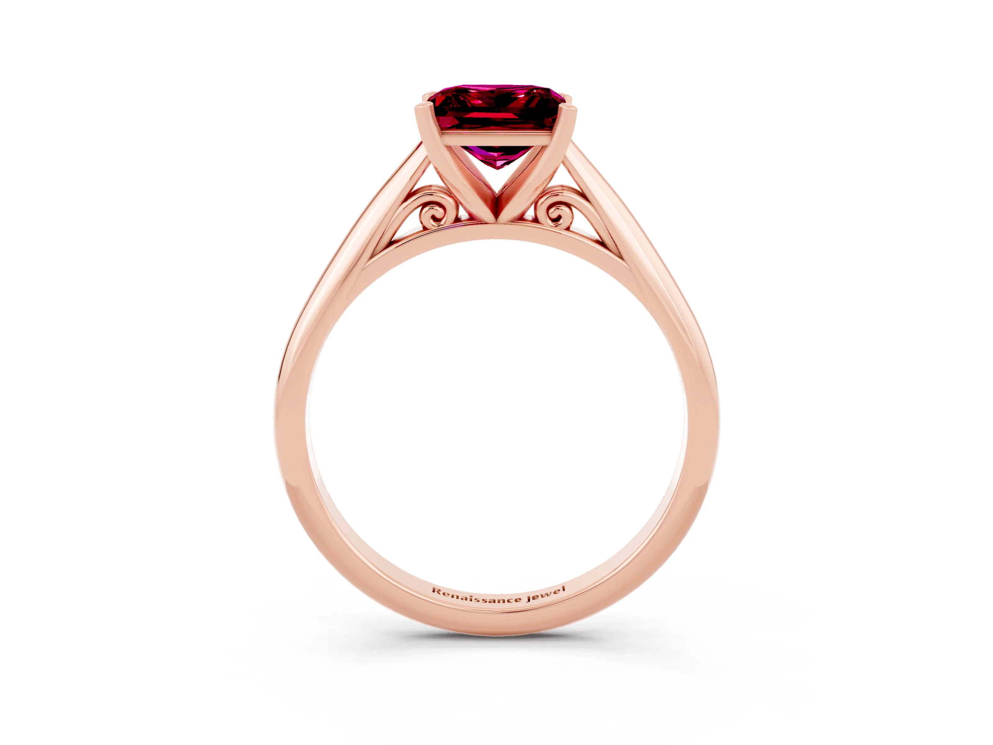 Rose gold Princess Cut Garnet Solitaire Engagement Ring with Cathedral Setting and Four-Prong Mount_15