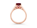Rose gold Princess Cut Garnet Solitaire Engagement Ring with Cathedral Setting and Four-Prong Mount_27