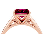 Rose gold Princess Cut Garnet Solitaire Engagement Ring with Cathedral Setting and Four-Prong Mount_28