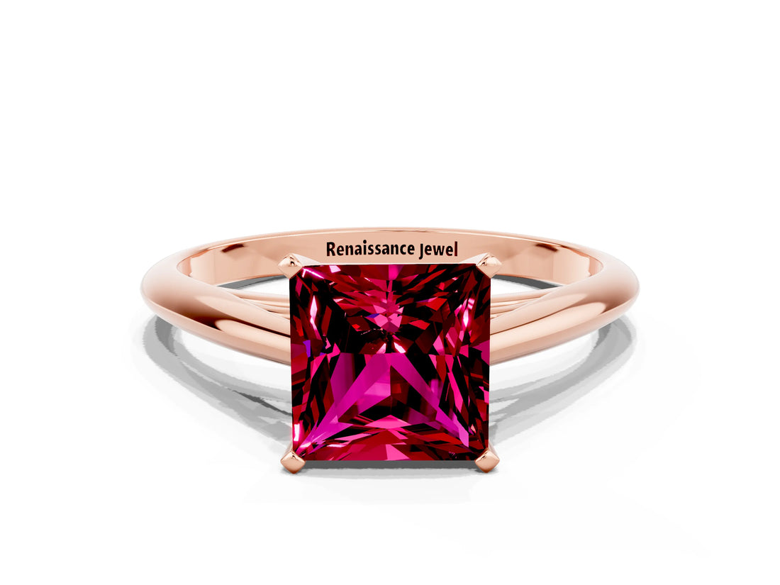 Rose gold Princess Cut Garnet Solitaire Engagement Ring with Cathedral Setting and Four-Prong Mount_66