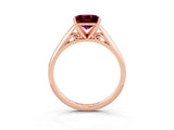 Rose gold Princess Cut Garnet Solitaire Engagement Ring with Cathedral Setting and Four-Prong Mount_69