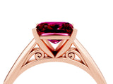 Rose gold Princess Cut Garnet Solitaire Engagement Ring with Cathedral Setting and Four-Prong Mount_70