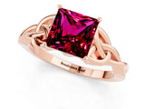 Rose gold Princess Cut Garnet Solitaire Engagement Ring with Celtic Knot Band and Four-Prong Setting_1