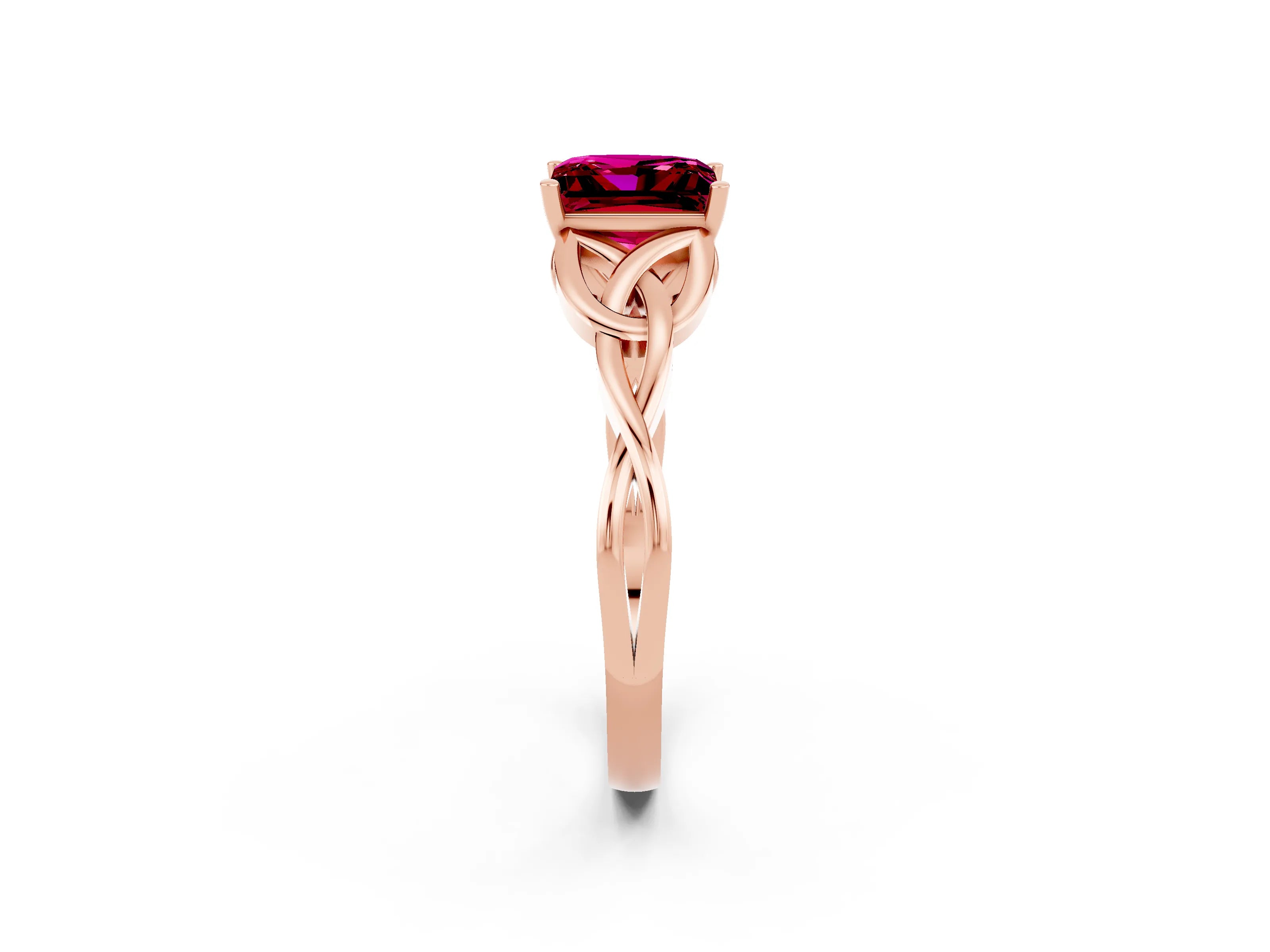 Rose gold Princess Cut Garnet Solitaire Engagement Ring with Celtic Knot Band and Four-Prong Setting_2