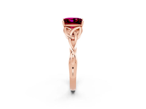 Rose gold Princess Cut Garnet Solitaire Engagement Ring with Celtic Knot Band and Four-Prong Setting_2