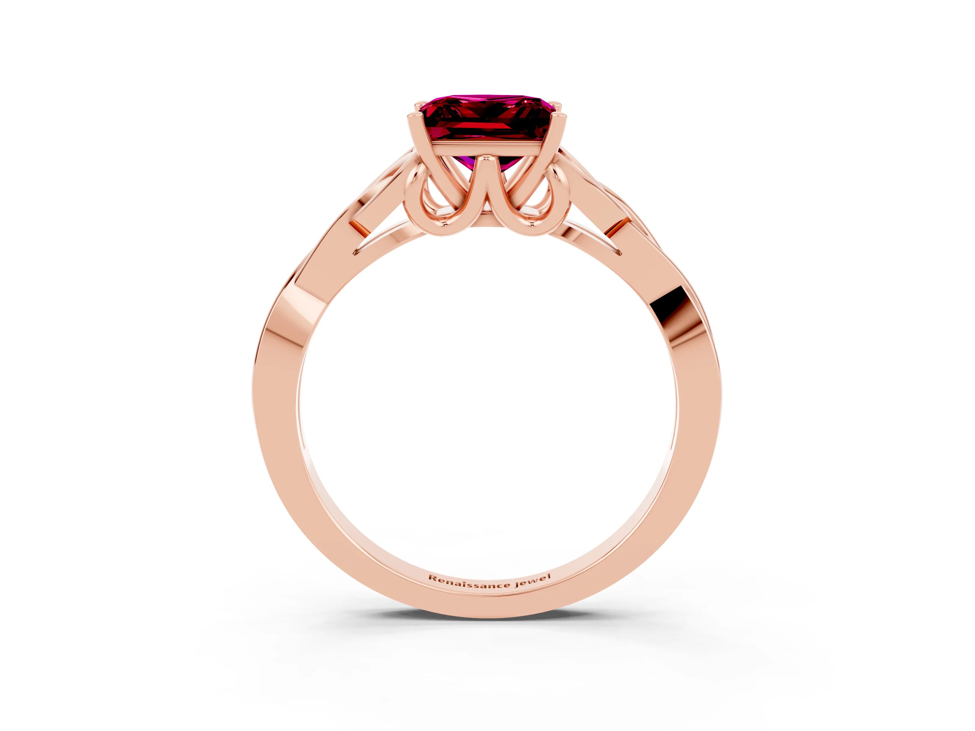 Rose gold Princess Cut Garnet Solitaire Engagement Ring with Celtic Knot Band and Four-Prong Setting_3