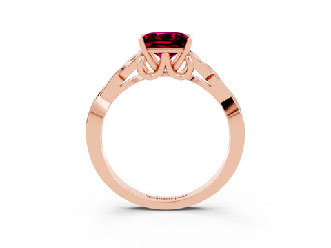 Rose gold Princess Cut Garnet Solitaire Engagement Ring with Celtic Knot Band and Four-Prong Setting_3