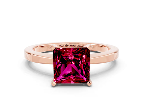Rose gold Princess Cut Garnet Solitaire Engagement Ring with Classic Band and Four-Prong Setting_24