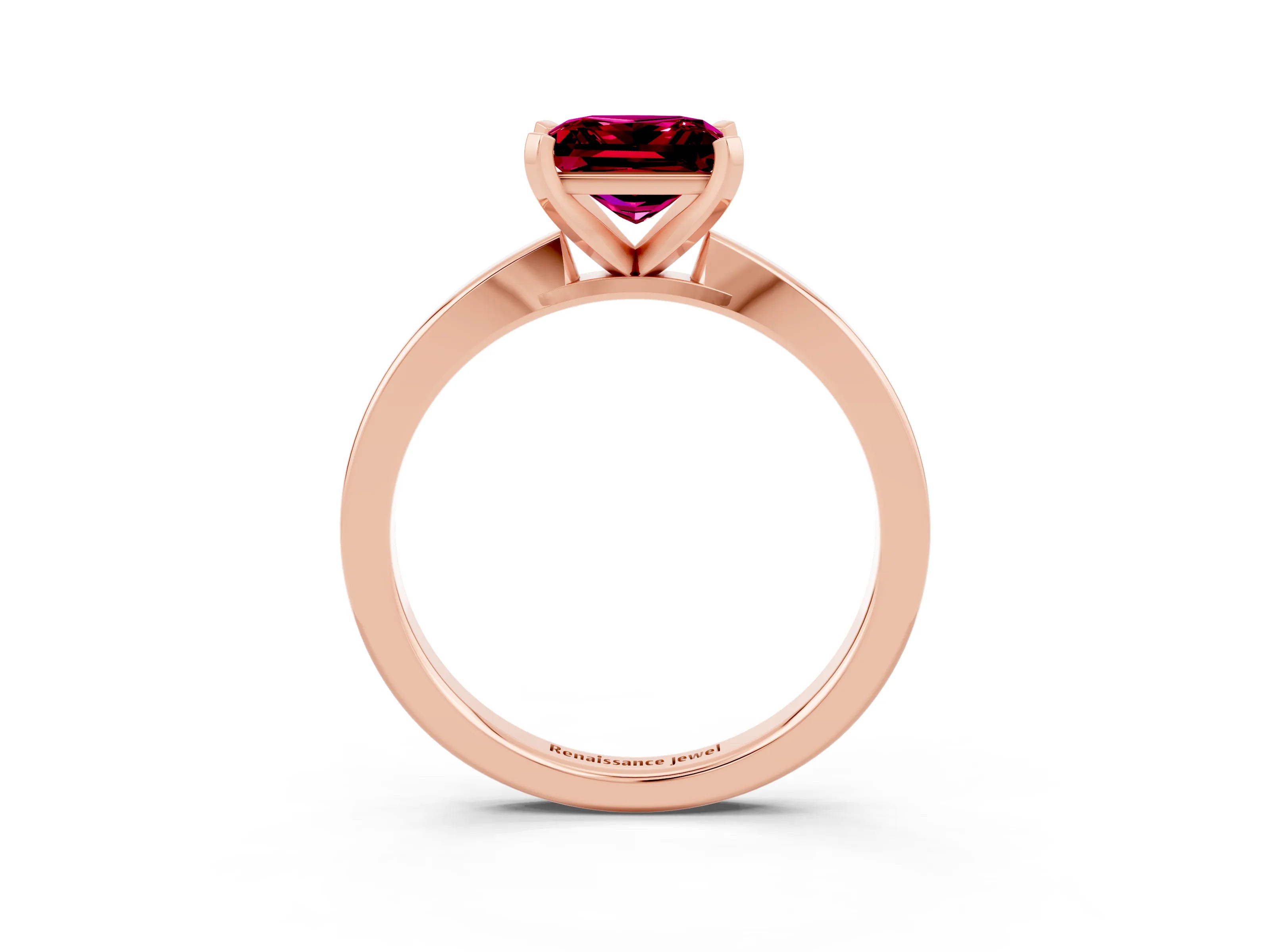 Rose gold Princess Cut Garnet Solitaire Engagement Ring with Classic Band and Four-Prong Setting_27