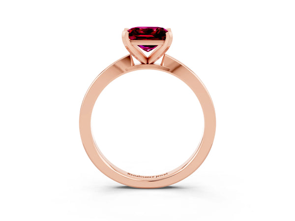 Rose gold Princess Cut Garnet Solitaire Engagement Ring with Classic Band and Four-Prong Setting