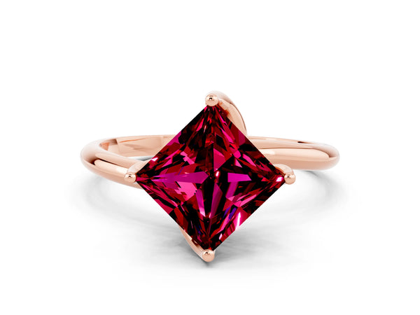 Rose gold Princess Cut Garnet Solitaire Engagement Ring with Four-Prong Setting and Classic Band