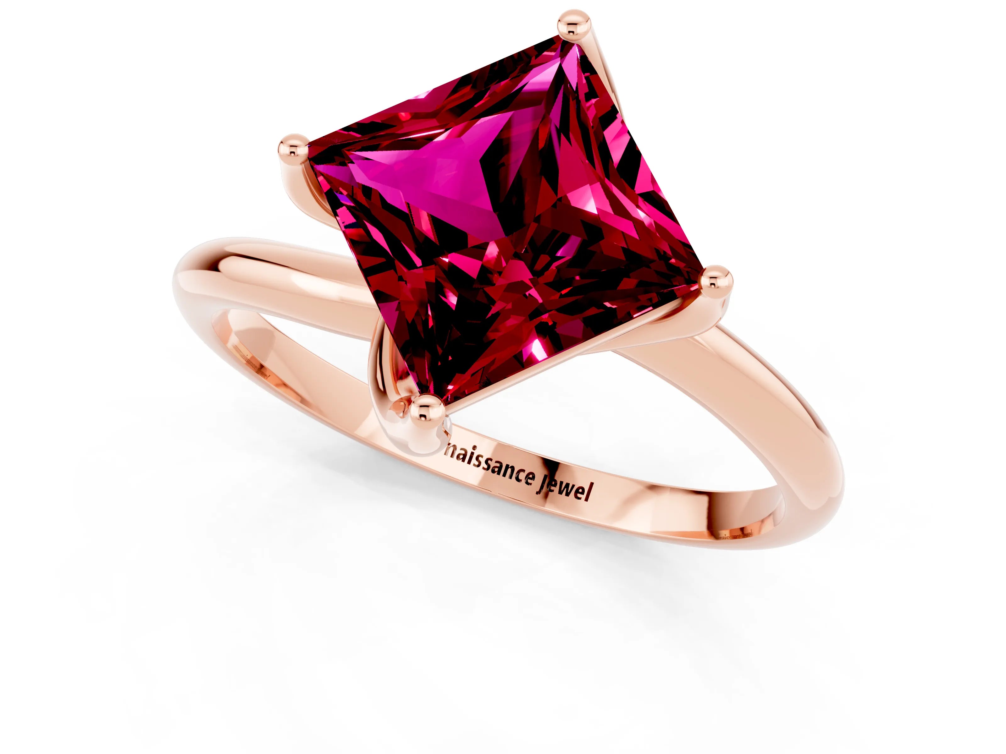 Rose gold Princess Cut Garnet Solitaire Engagement Ring with Four-Prong Setting and Classic Band_13